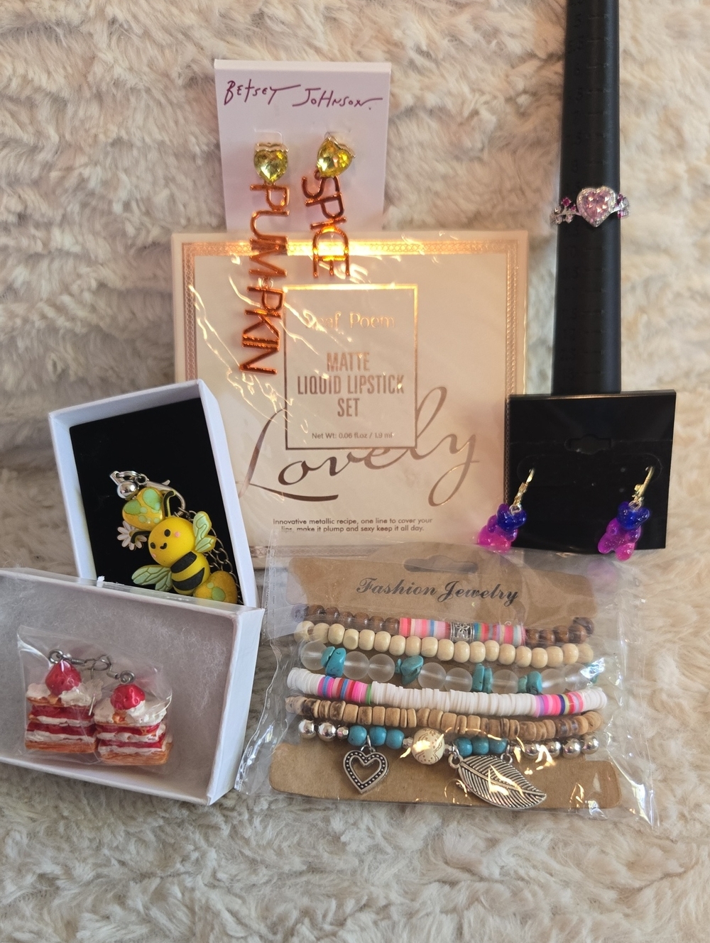 Betsey Johnson Yellow Pumpkin Charm Earrings Accessories Bundle Ring Size 9